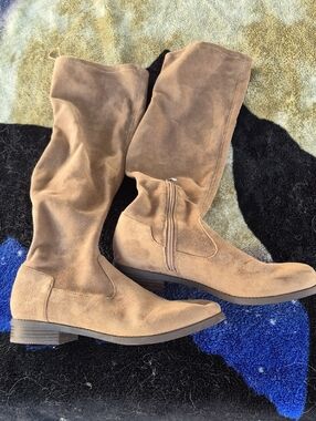 JustFab Over-the-Knee Suede Boots in Tan